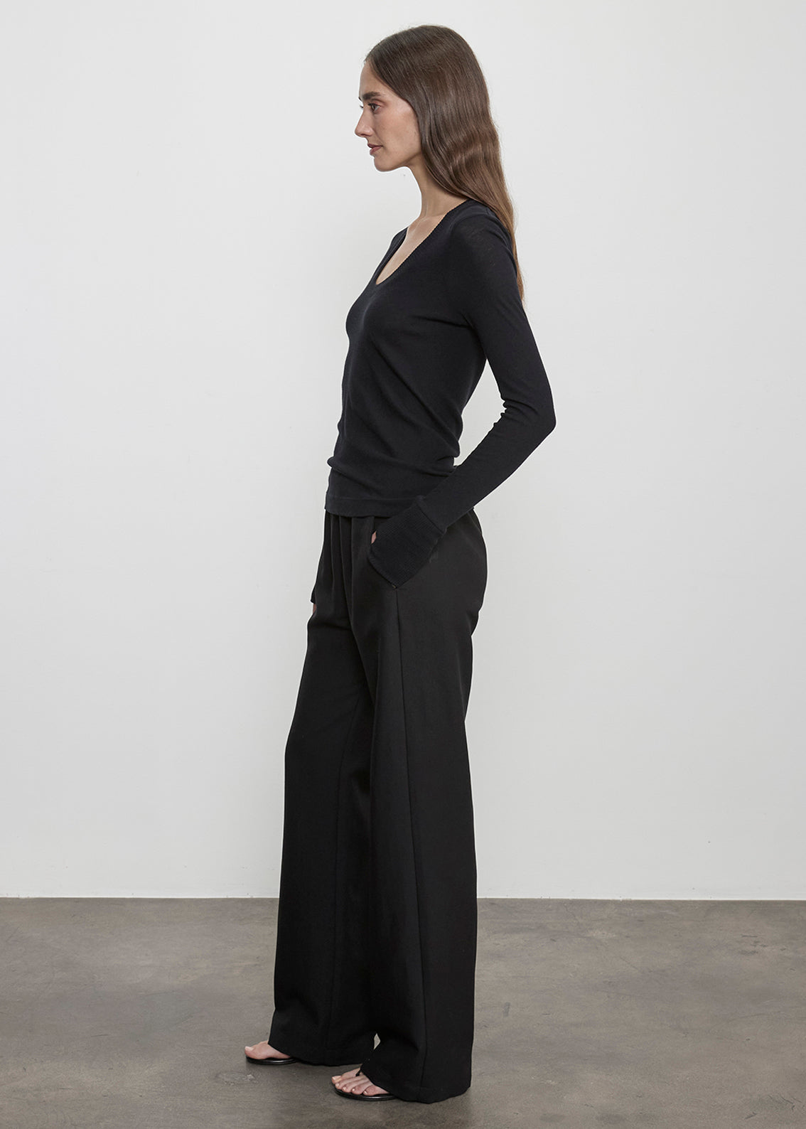 Fine Cashmere Jersey Easy Cuffed U | Black