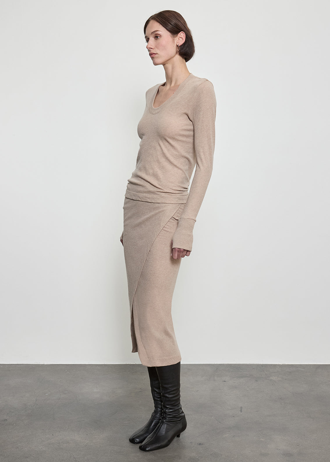 Fine Cashmere Jersey Wrap Skirt | Khaki