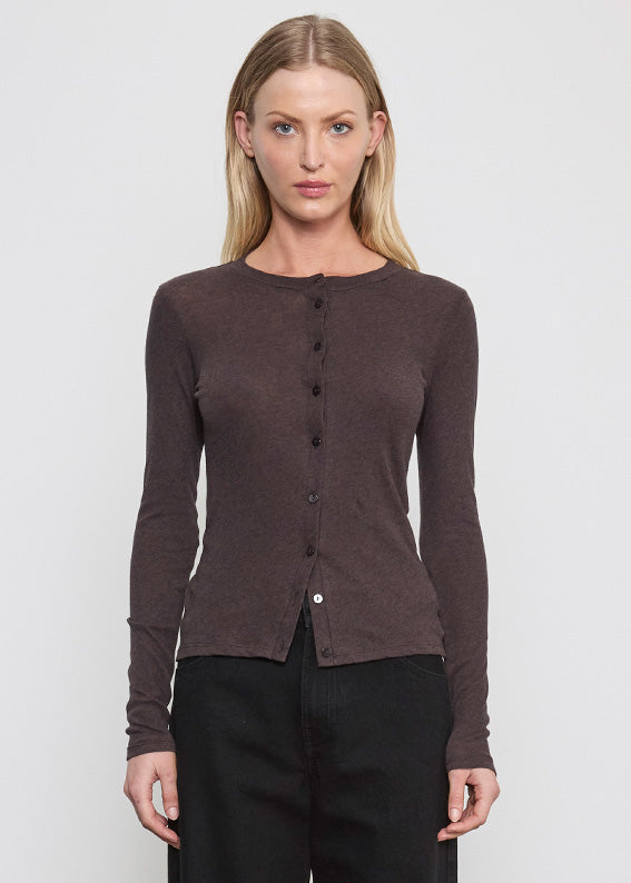 Cashmere L/S Cardigan | Dark Brown