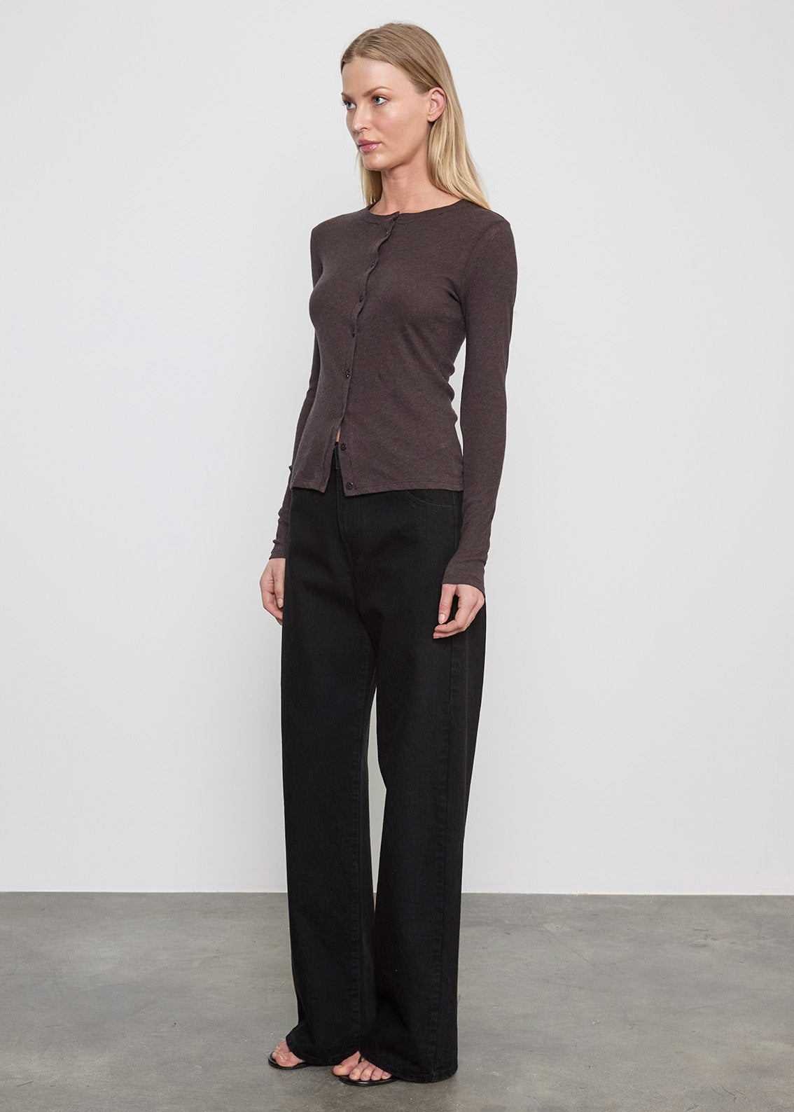 Cashmere L/S Cardigan | Dark Brown