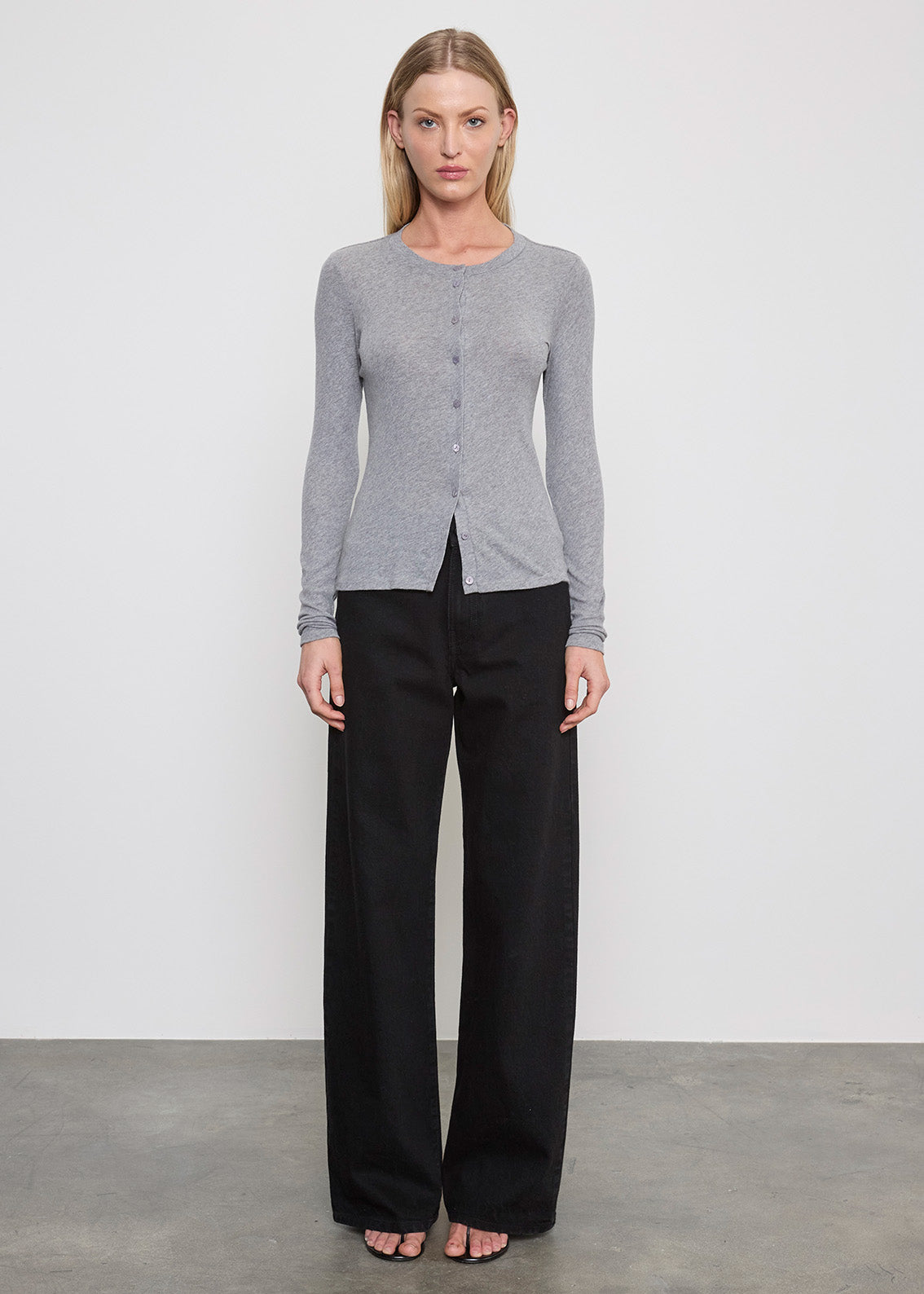 Cashmere L/S Cardigan | Smoke