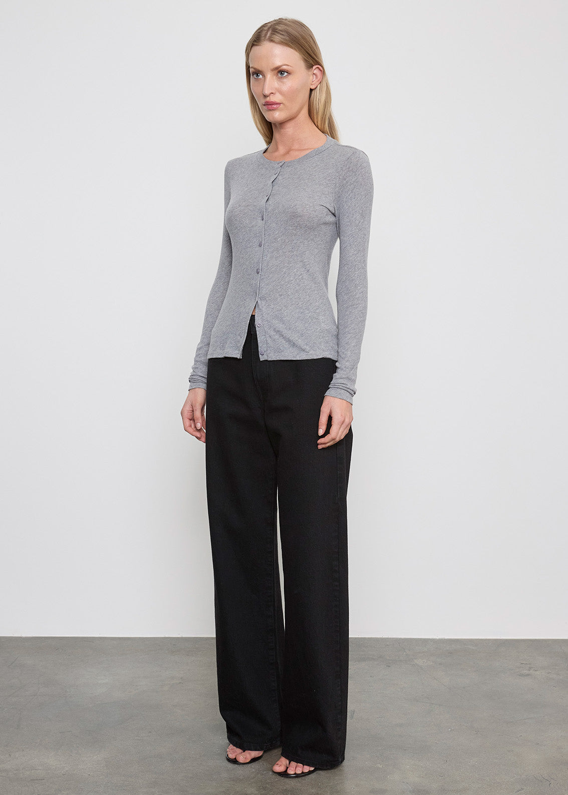 Cashmere L/S Cardigan | Smoke