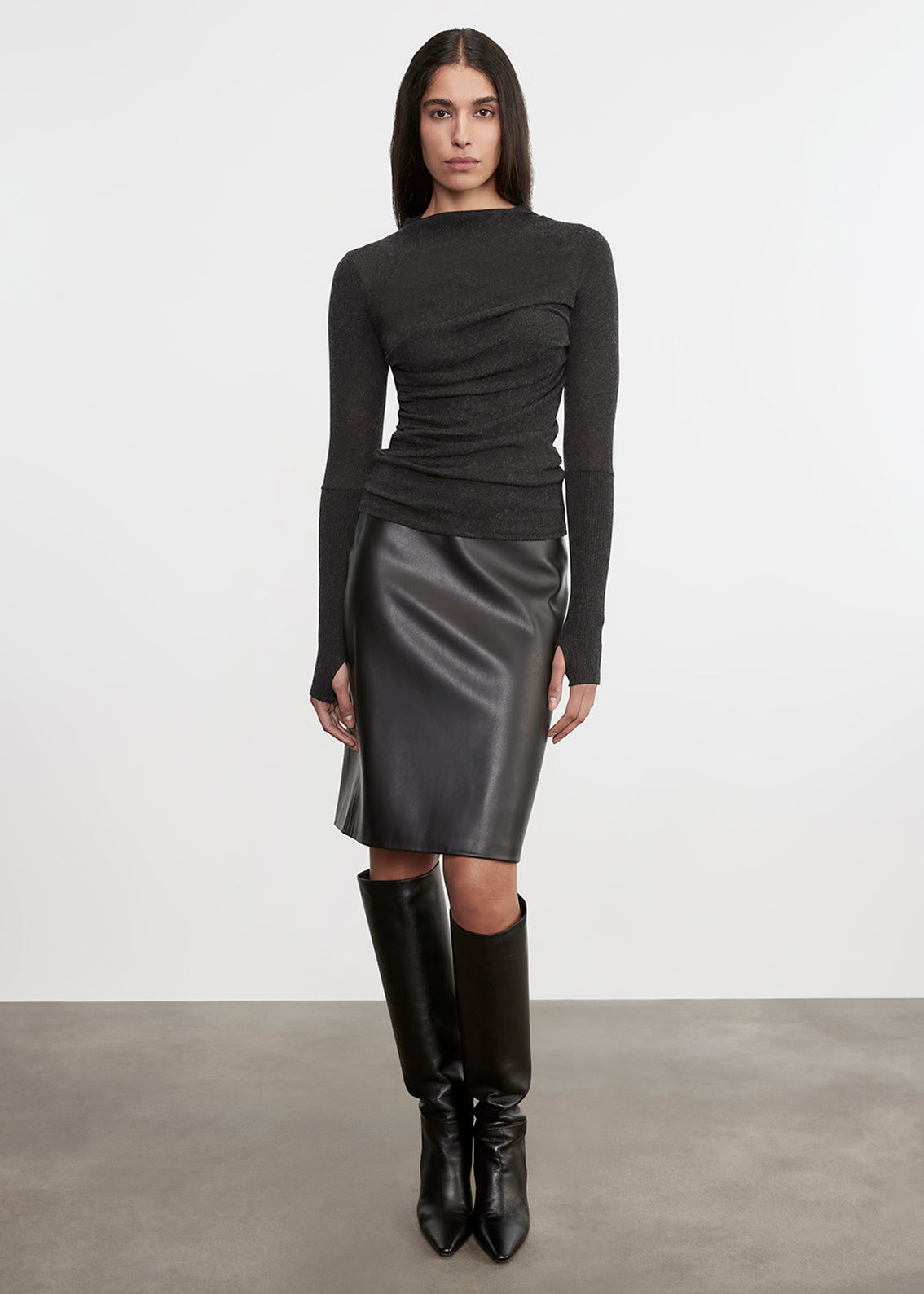 Knee Length Leather Skirt | Black