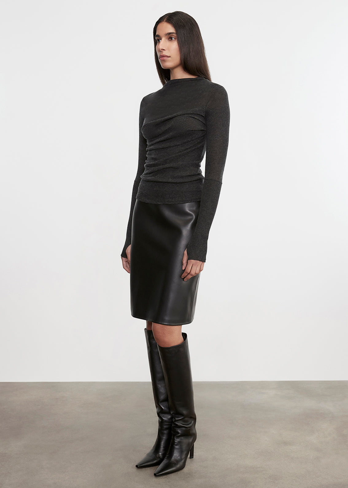 Knee Length Leather Skirt | Black