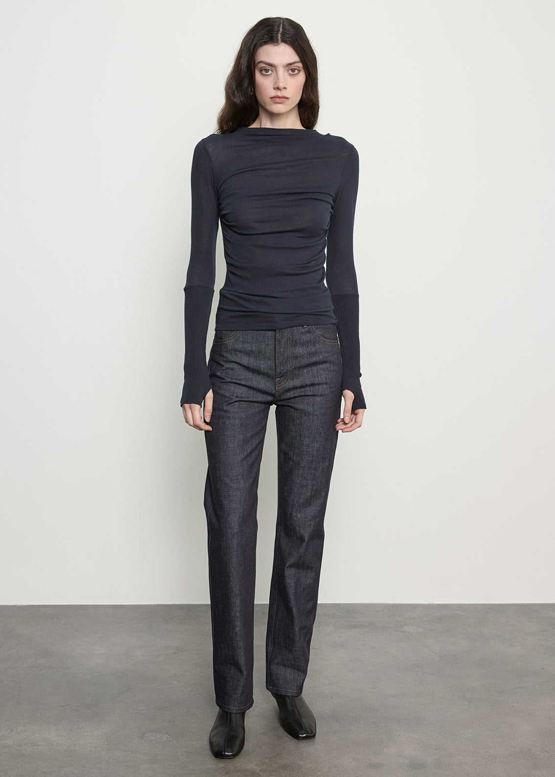 Fine Cashmere Jersey Twist Top | Ink