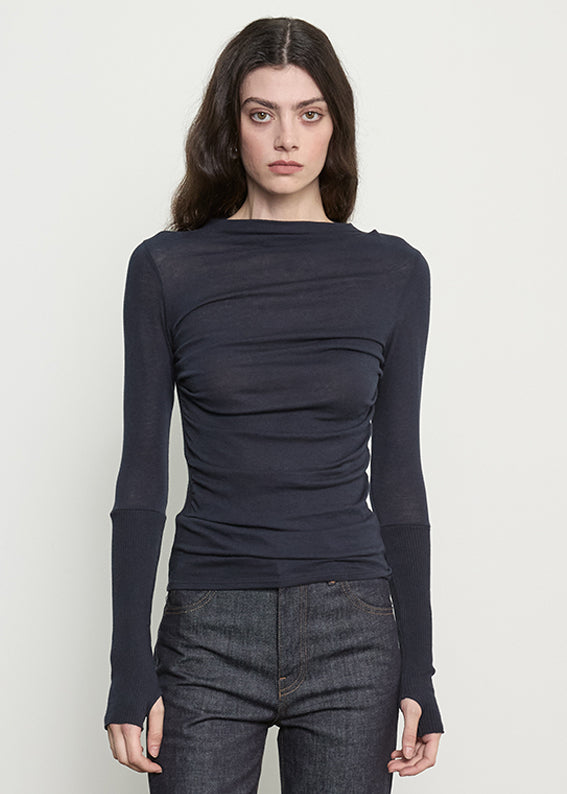 Fine Cashmere Jersey Twist Top | Ink