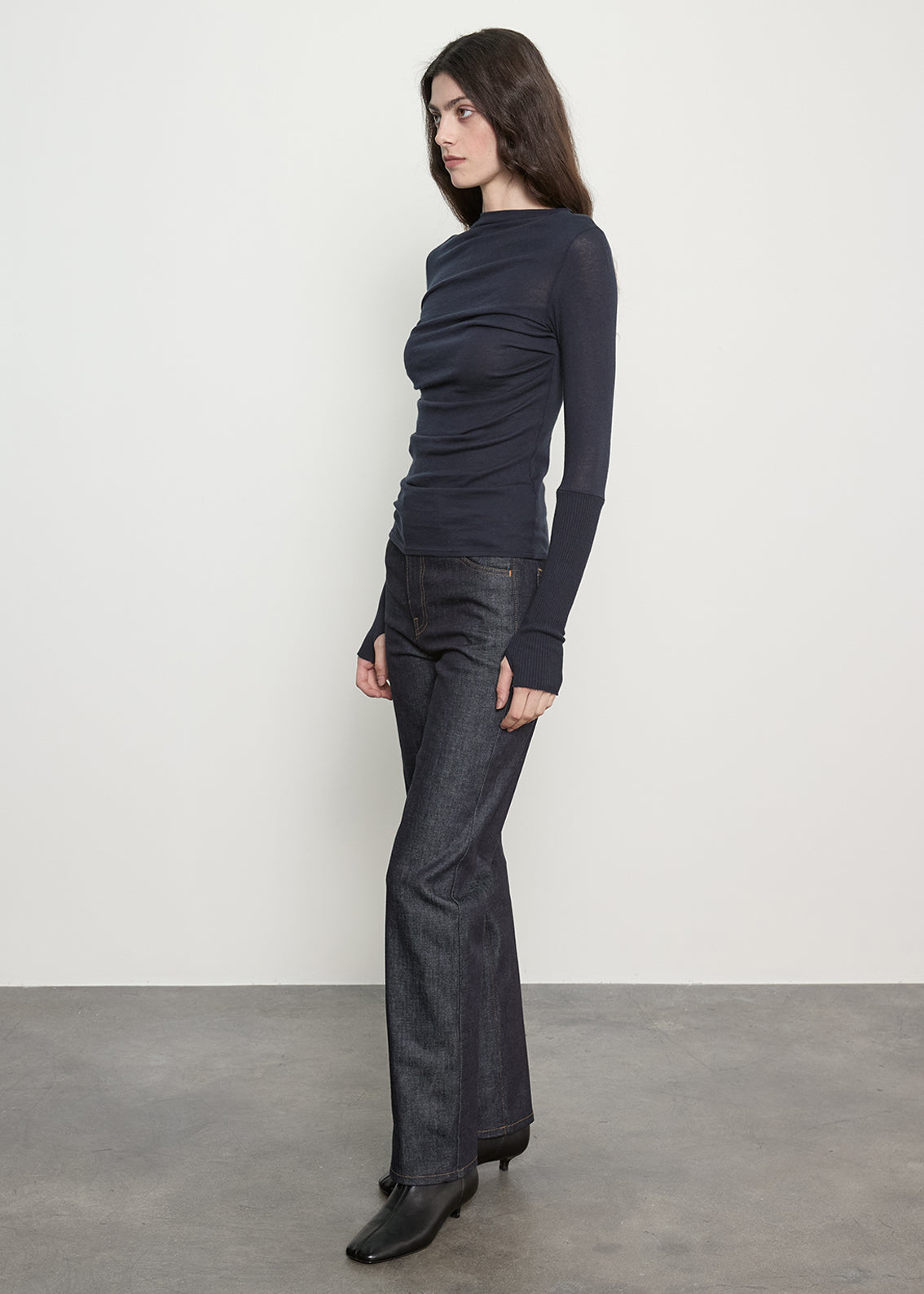 Fine Cashmere Jersey Twist Top | Ink