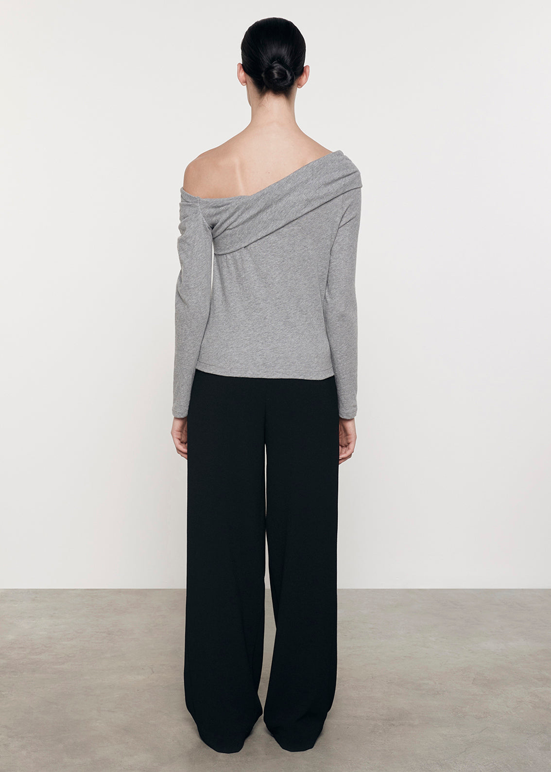 Cashmere One-Shoulder Drape Top | Smoke