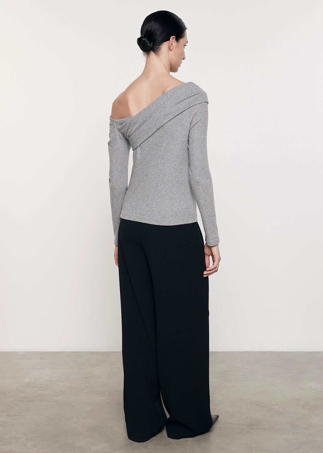 Cashmere One-Shoulder Drape Top | Smoke