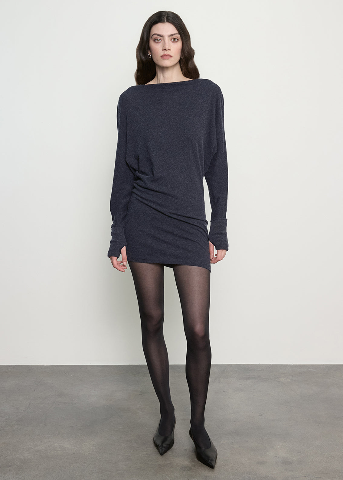 Fine Cashmere Jersey Dolman Curve Dress | Ink