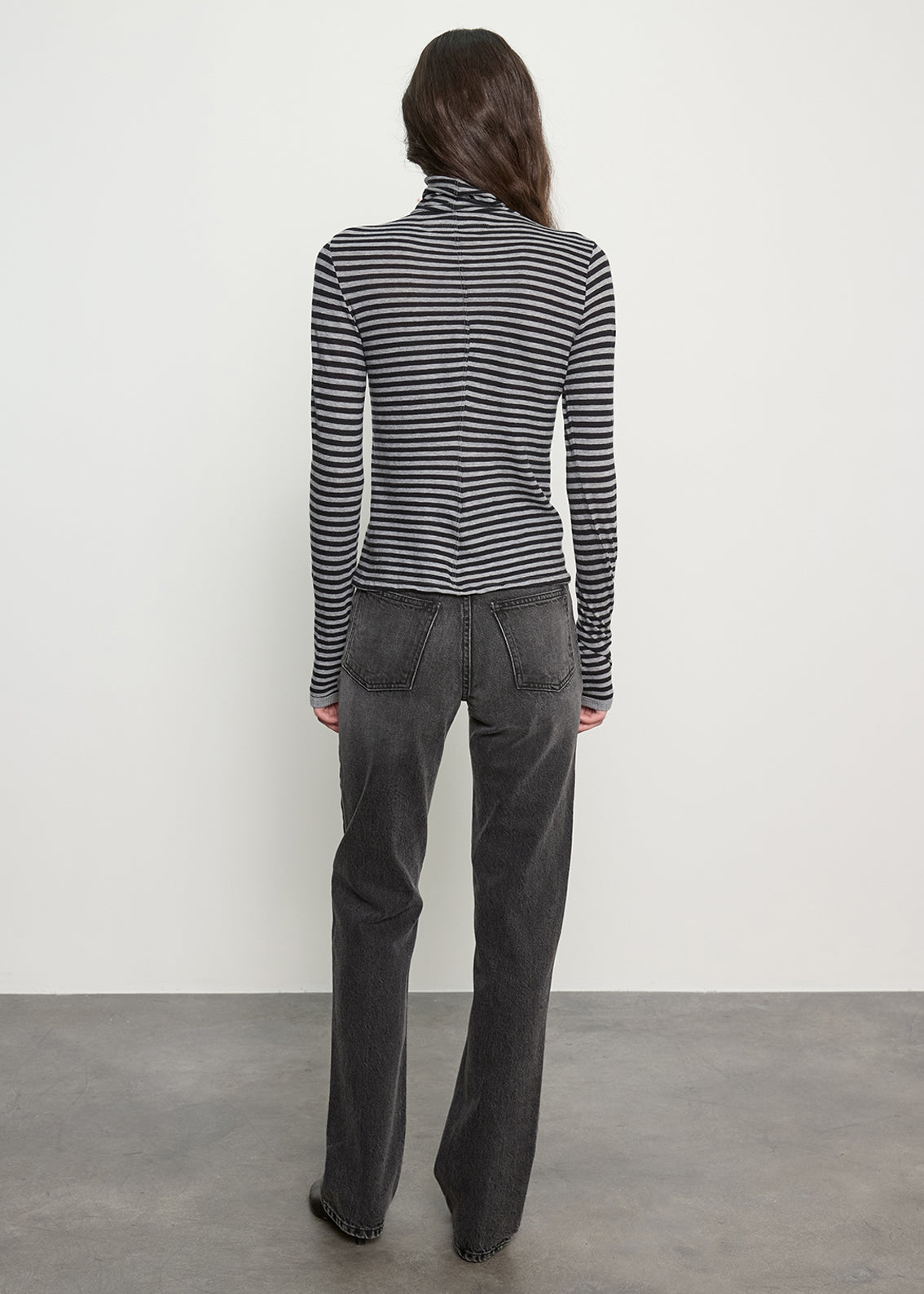 Cashmere New Classic Turtleneck in Mini Stripe | Smoke/Black