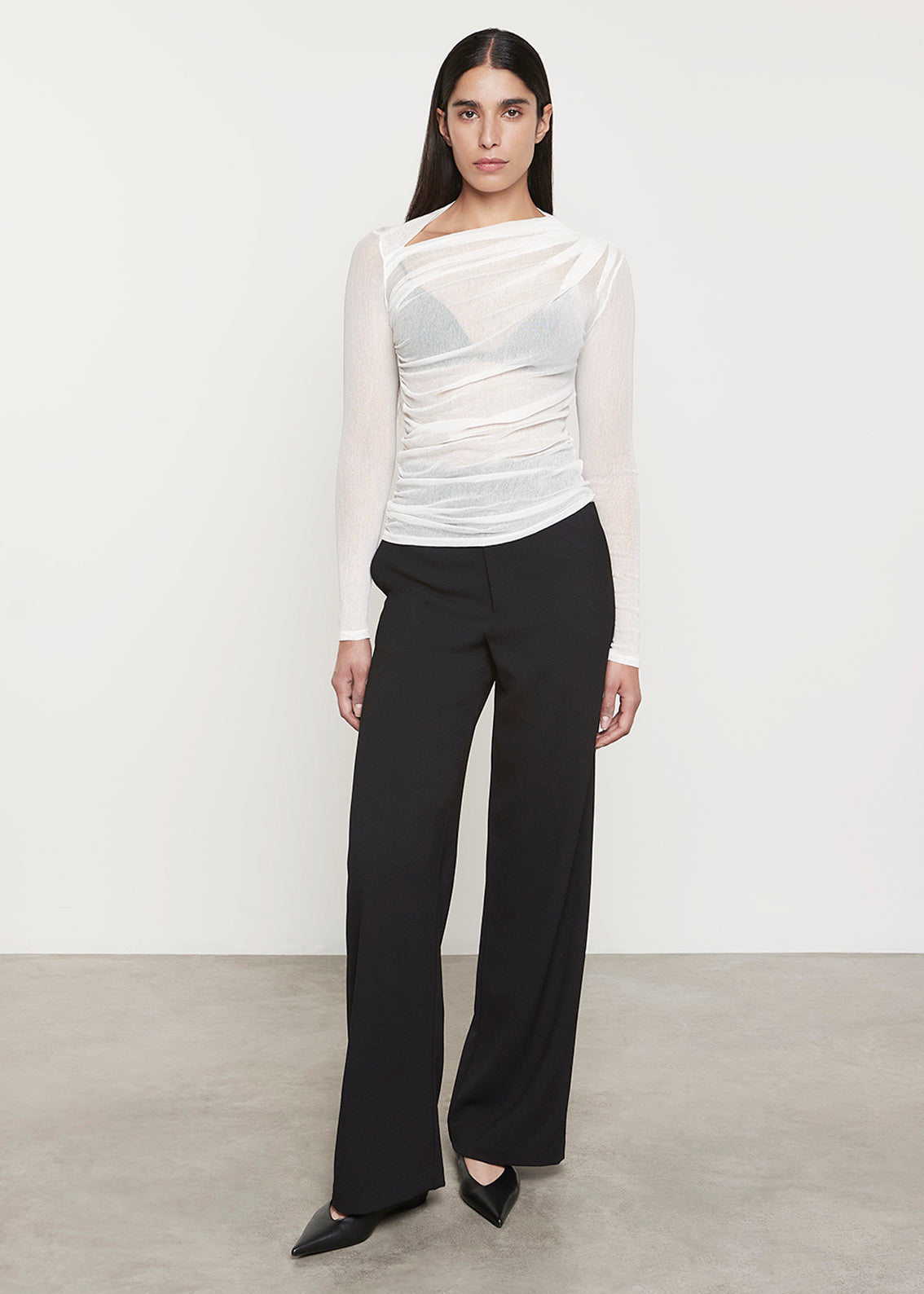 Cotton Mesh Slash Top | Chalk