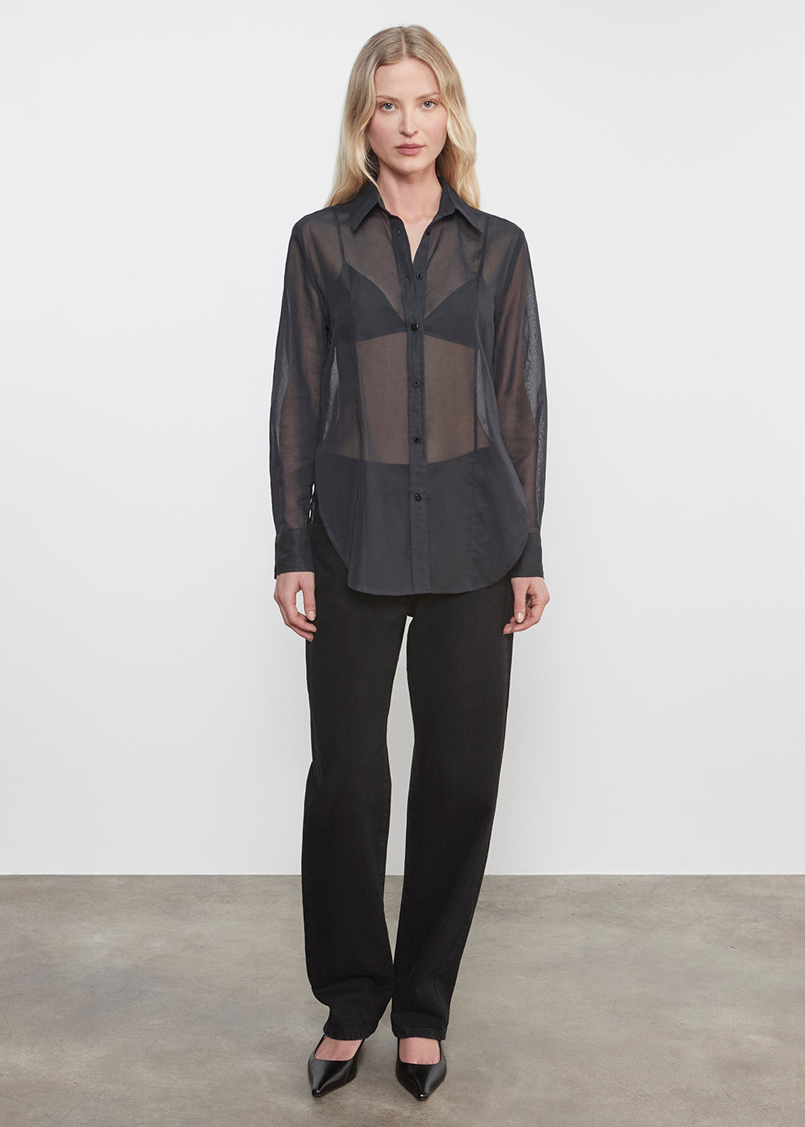 Cotton Organza Fitted Shirt | Black