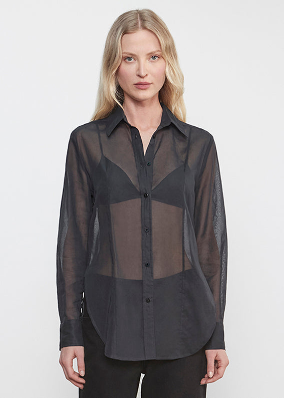 Cotton Organza Fitted Shirt | Black