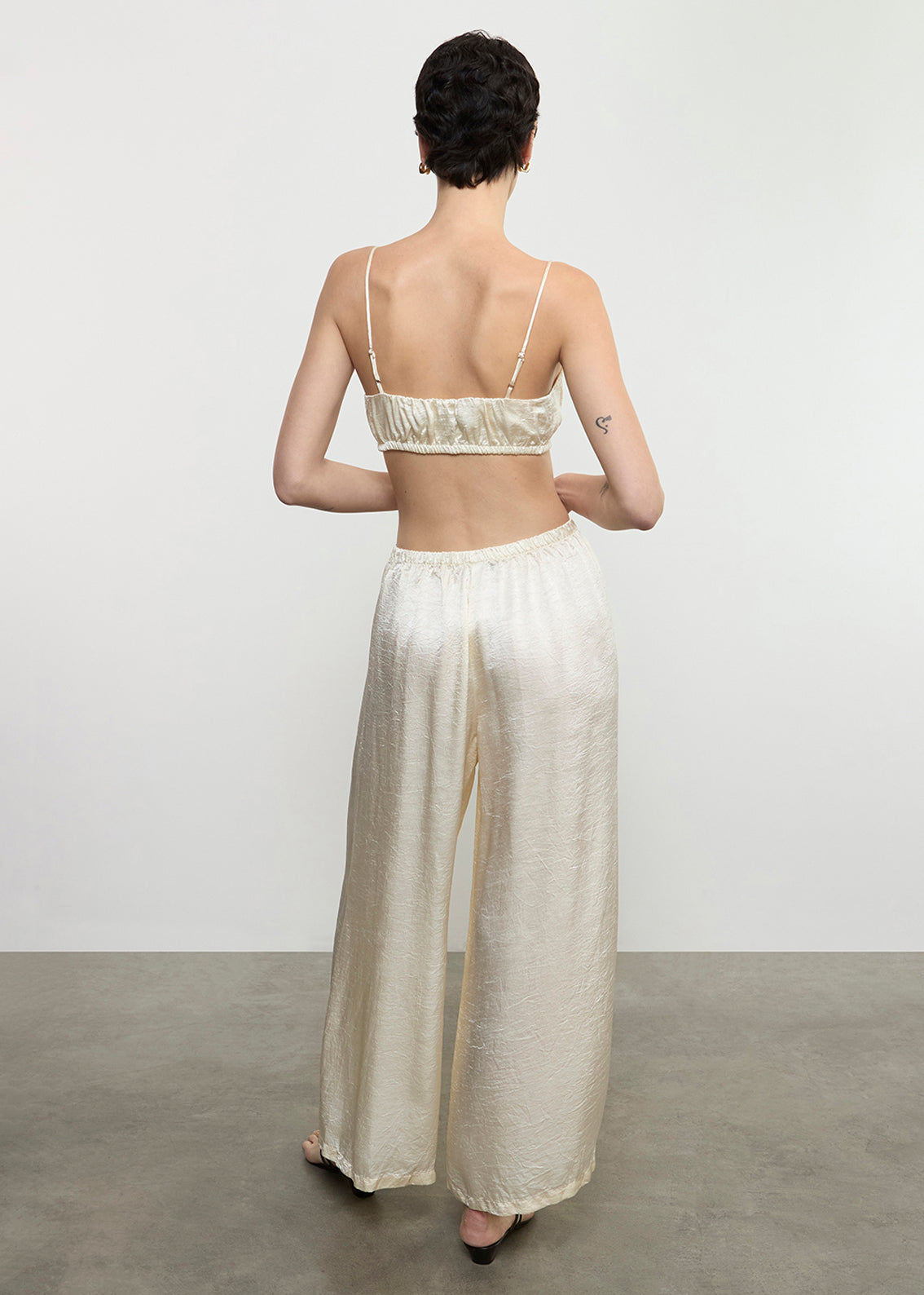 Textured Satin Palazzo Pant | Macadamia