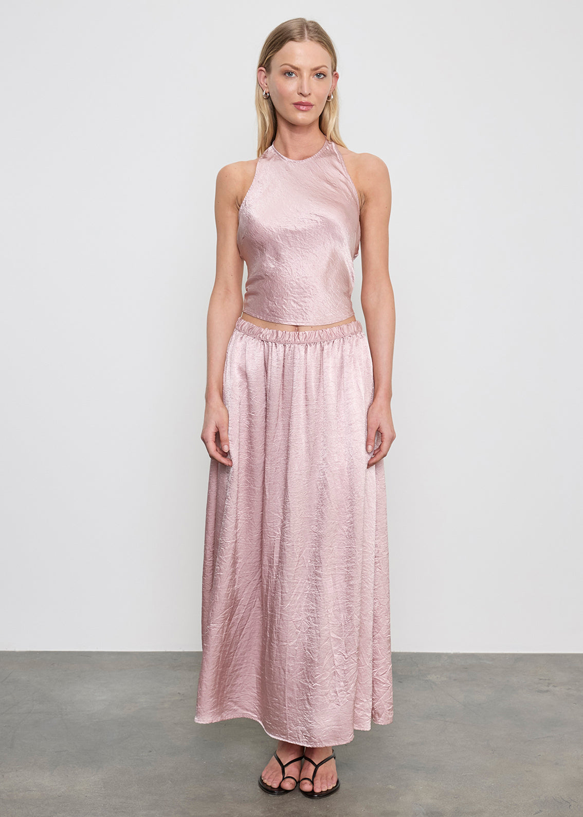 Textured Satin Halter Scarf Top | Rose Blush