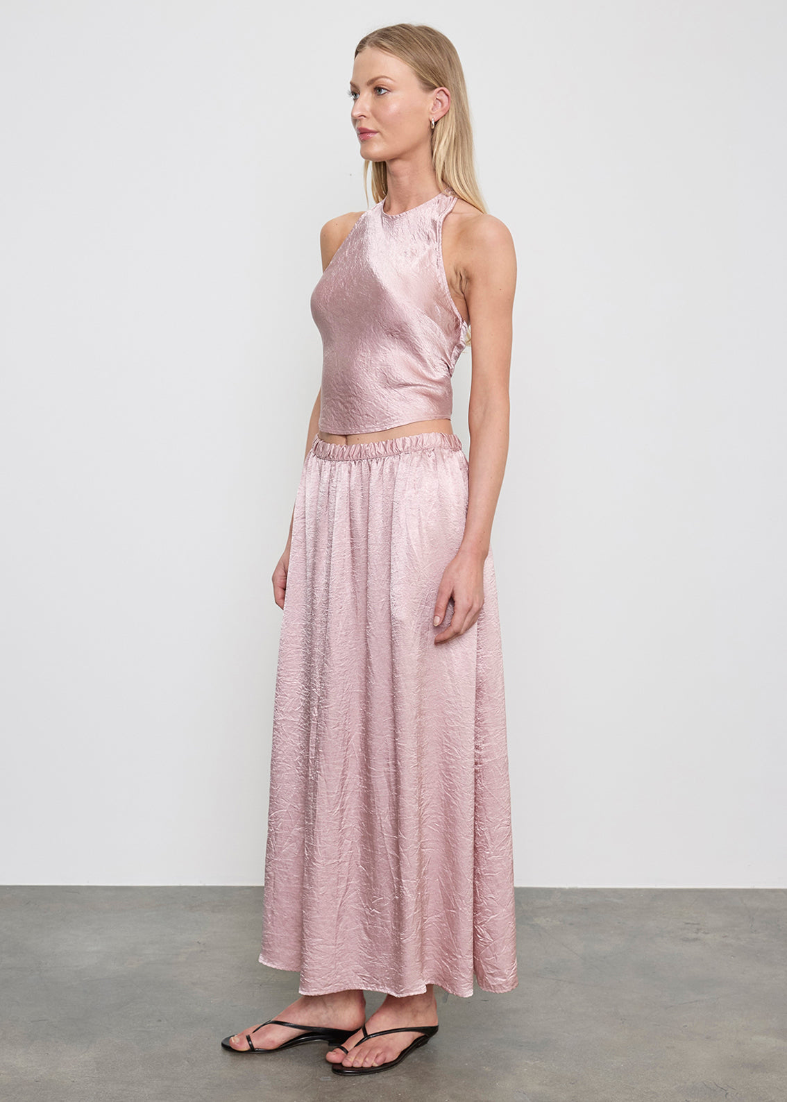 Textured Satin Halter Scarf Top | Rose Blush