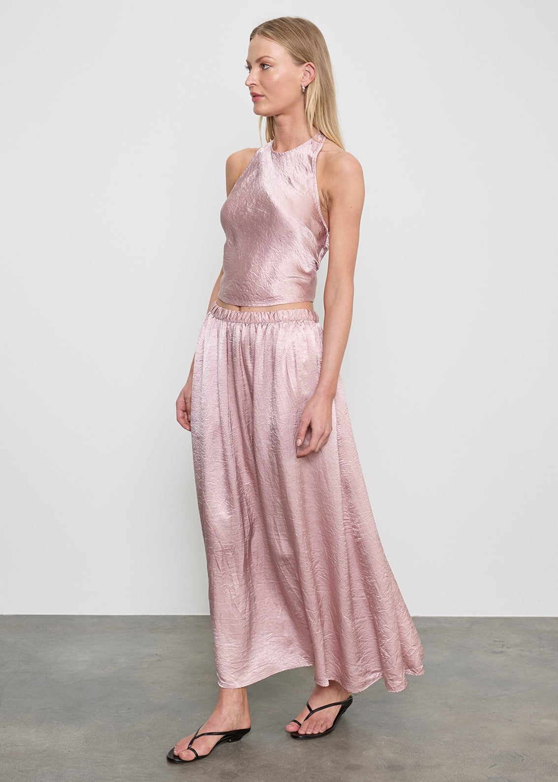Textured Satin Halter Scarf Top | Rose Blush