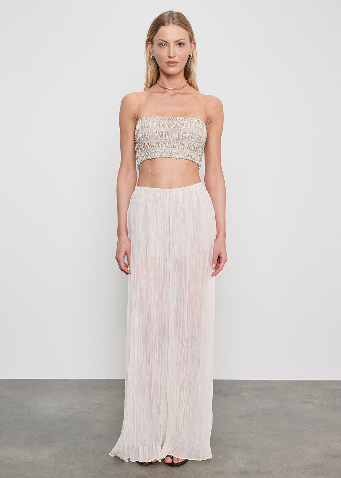 Textured Satin Smocked Top | Champagne – Enza Costa