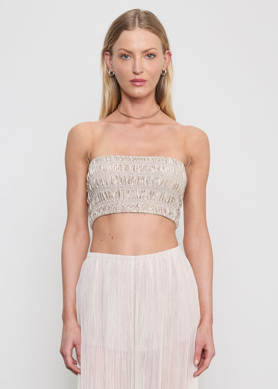 **PRE ORDER** Textured Satin Smocked Top | Champagne