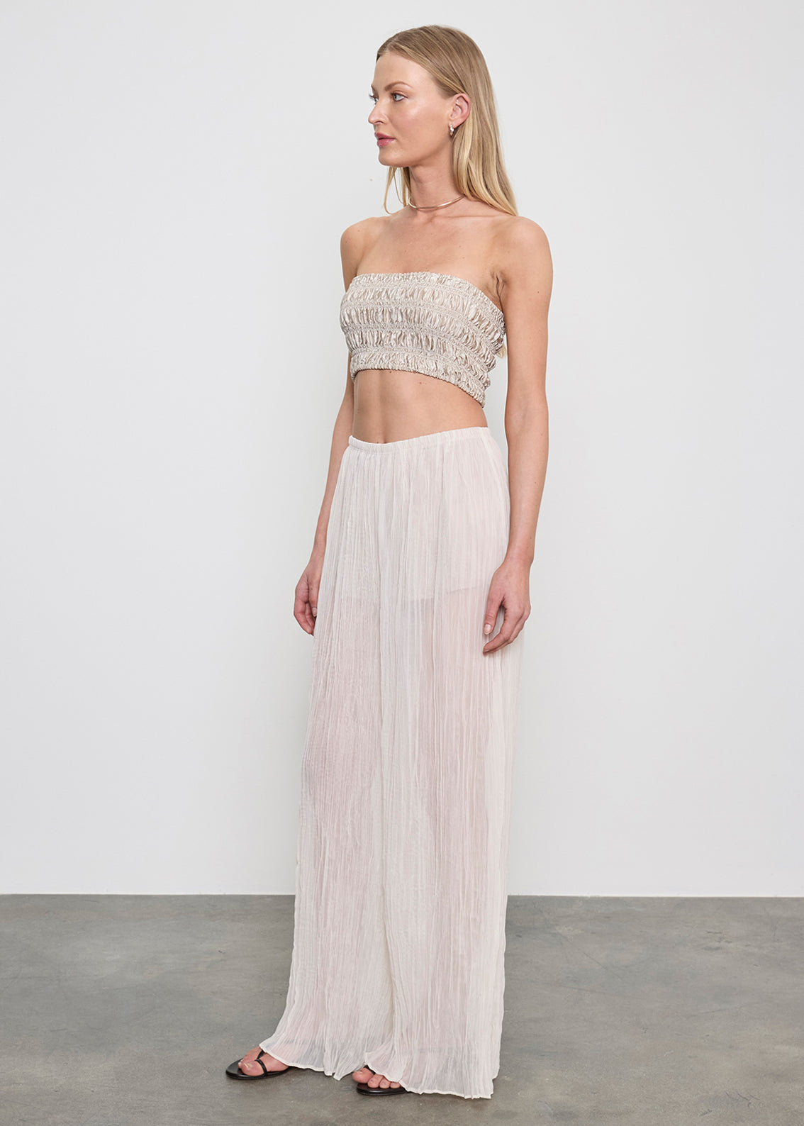 Textured Satin Smocked Top | Champagne