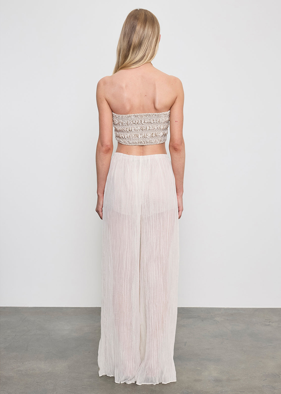 Textured Satin Smocked Top | Champagne