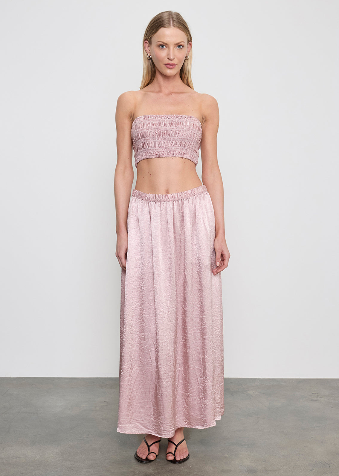 Textured Satin Smocked Top | Rose Blush