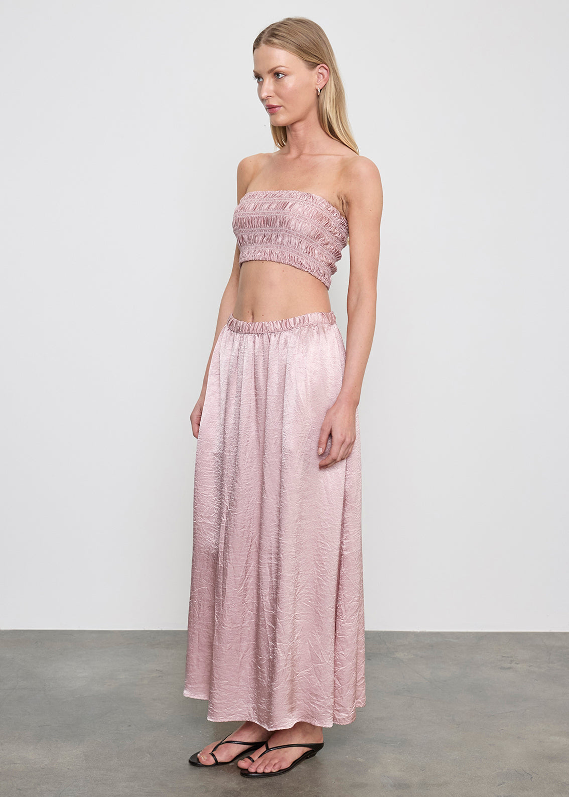 Textured Satin Smocked Top | Rose Blush