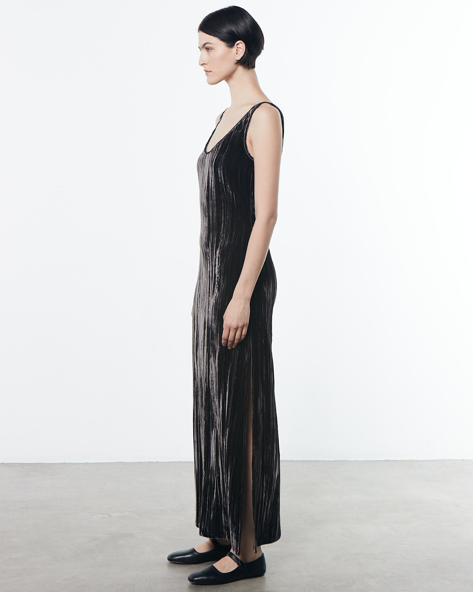 Silk Velvet Tank Dress | Anthracite Side