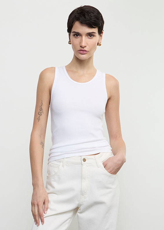 Cotton Rib Scoop Tank | White