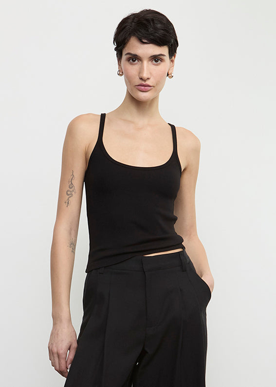 Cotton Rib Cami Tank | Black