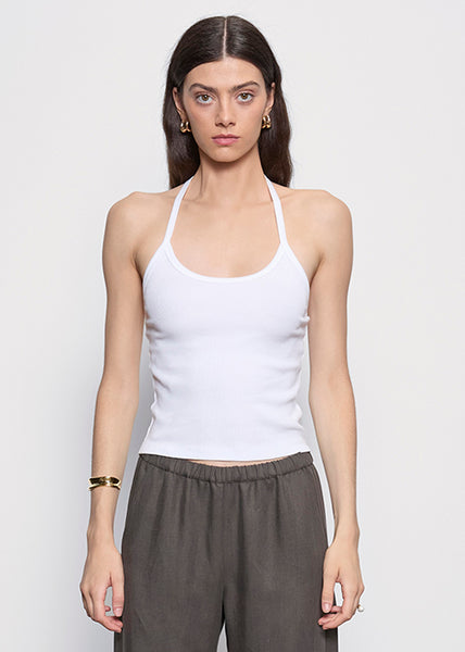 ё BIOTOP rayon bare halter neck Cotton Rib Halter | White – Enza Costa
