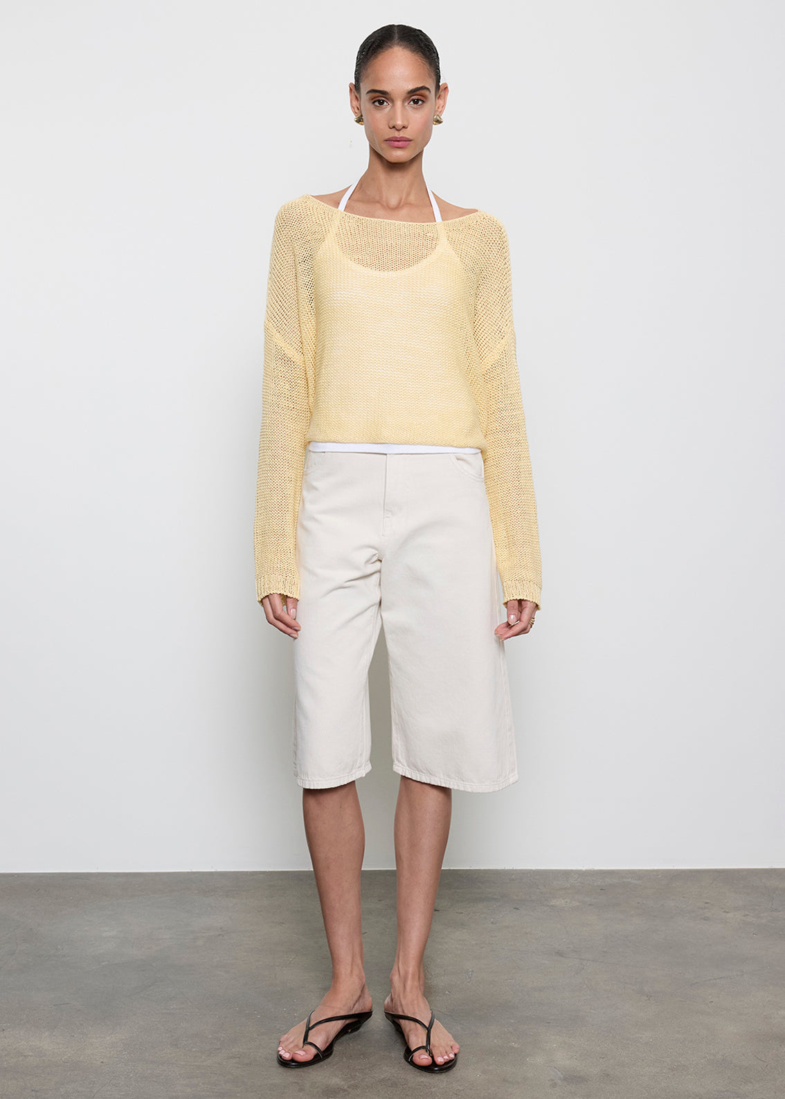 Linen Open Knit Bateau Sweater | Flan