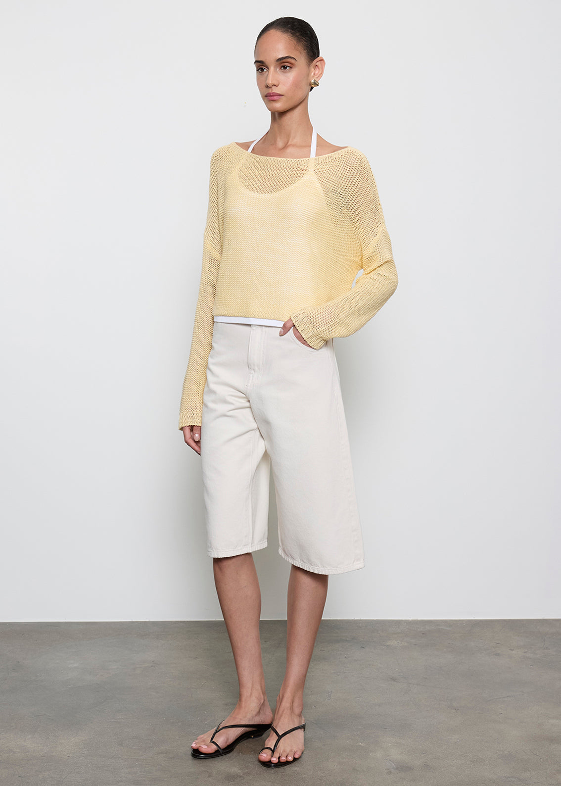 Linen Open Knit Bateau Sweater | Flan