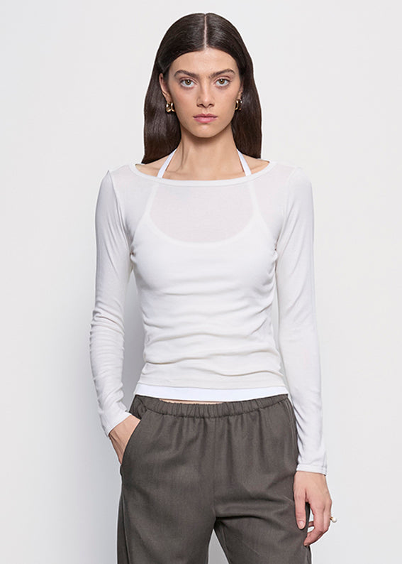 Fine Supima Cotton L/S Boatneck | Pearl Grey