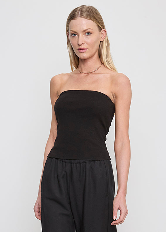 Cotton Rib Bandeau Top | Black