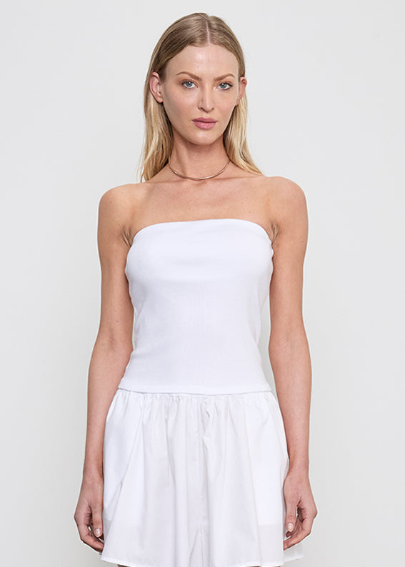 Cotton Rib Bandeau Top | White