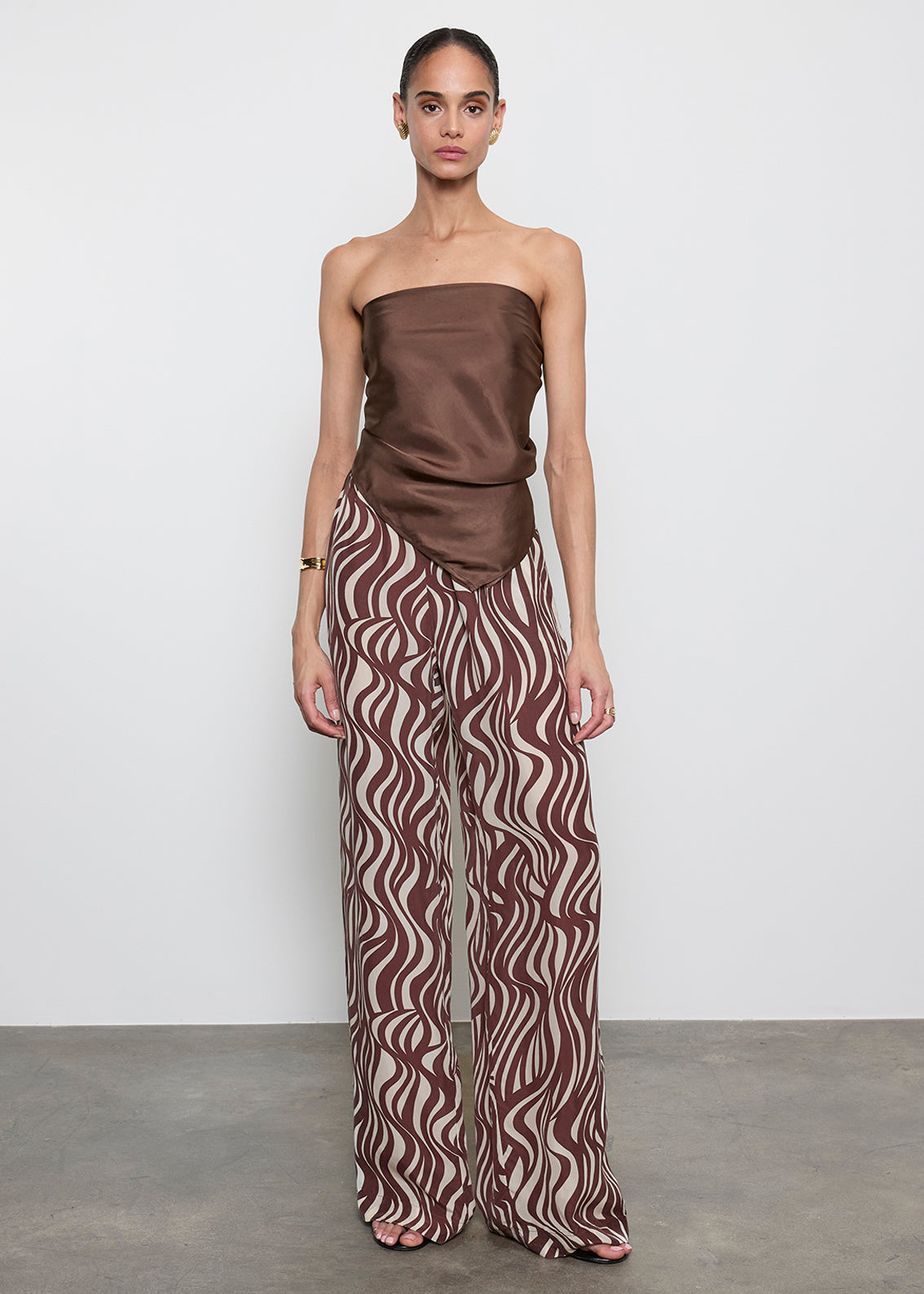 Fluid Twill Scarf Top | Chocolate