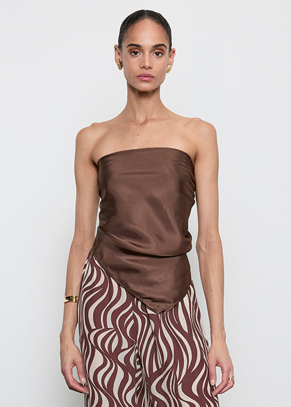 Fluid Twill Scarf Top | Chocolate