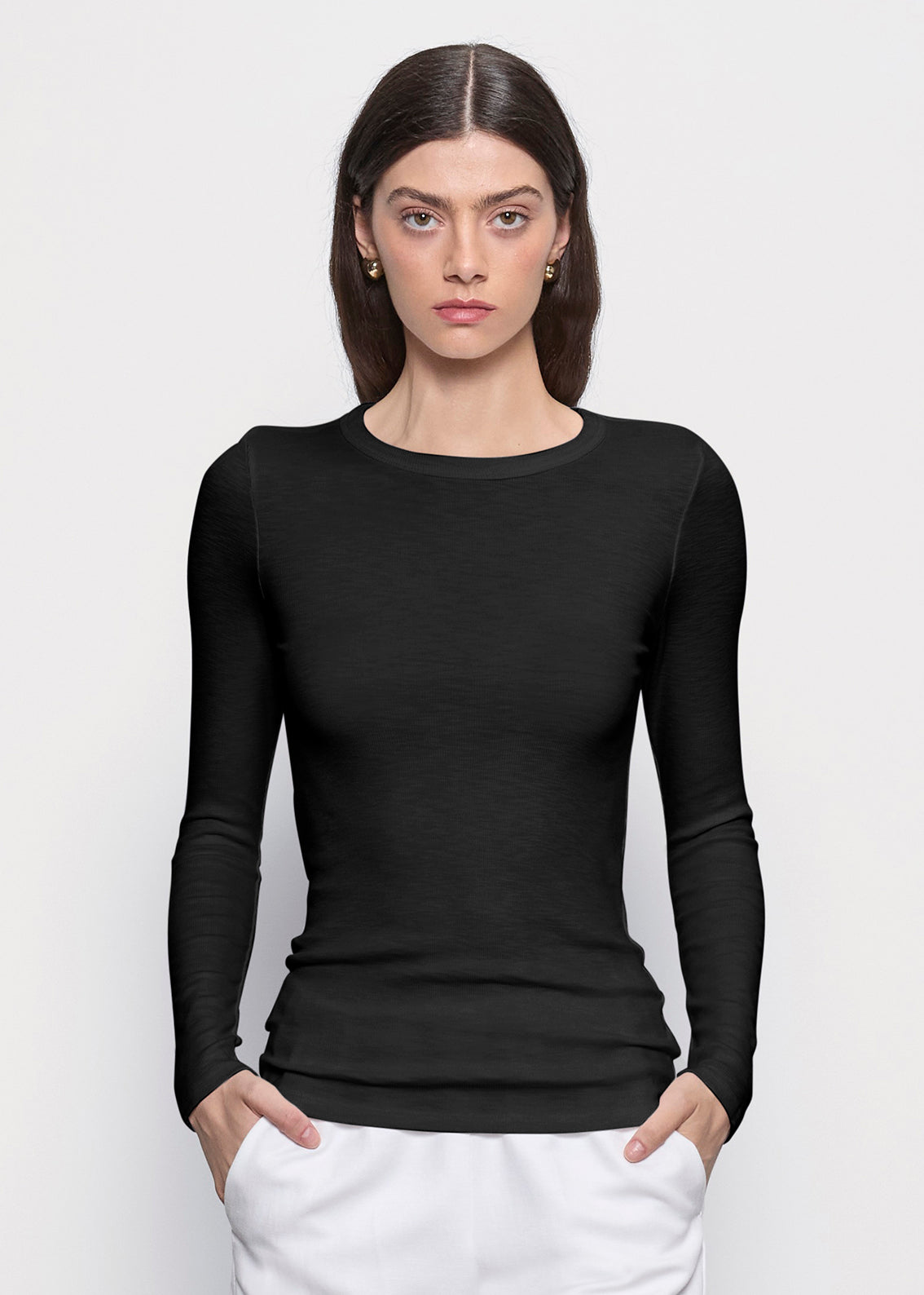 Textured Knit L/S Crew | Black