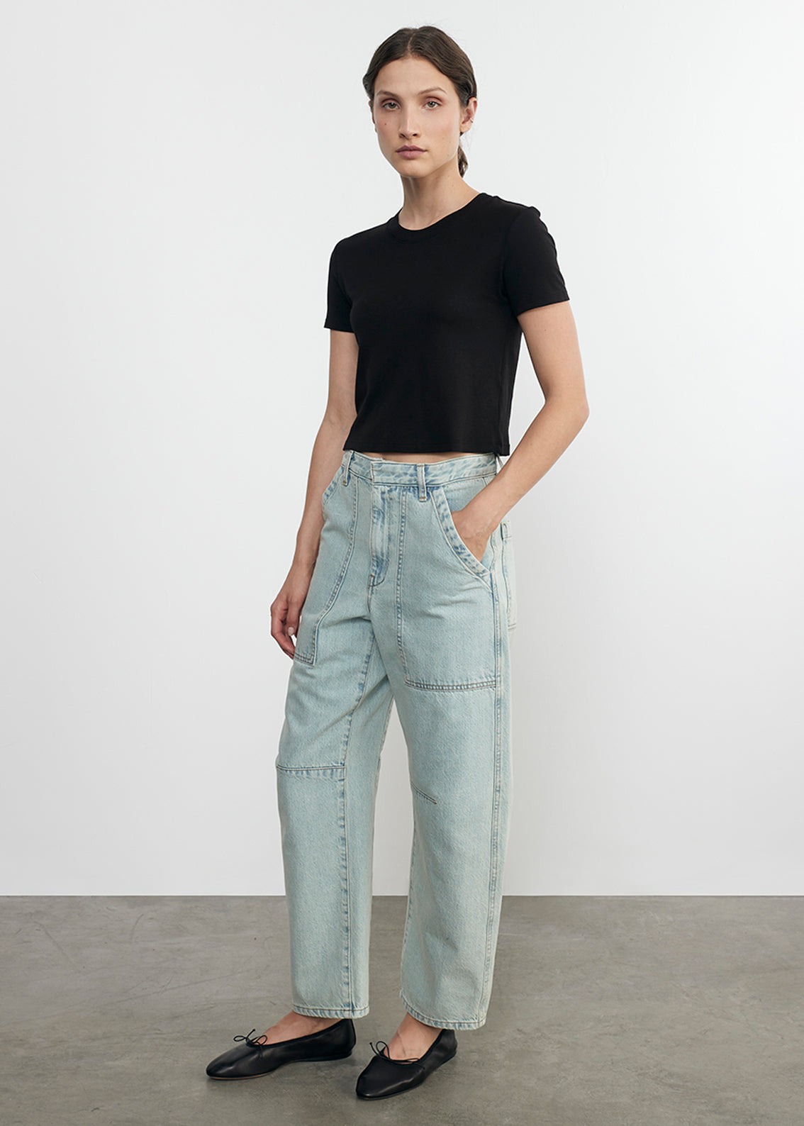 supima cotton cropped perfect s/s in black