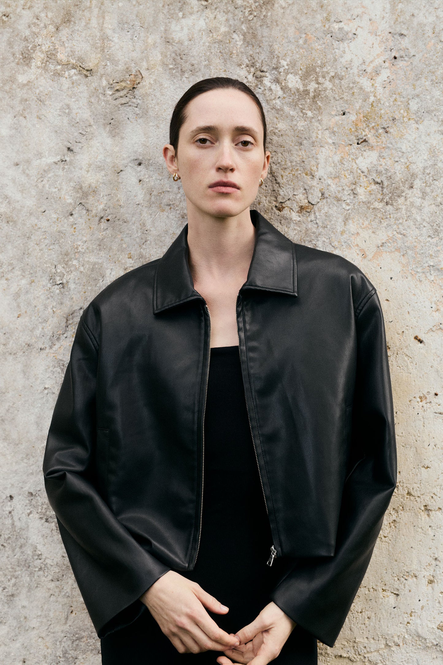 Leather Minimal Jacket | Black