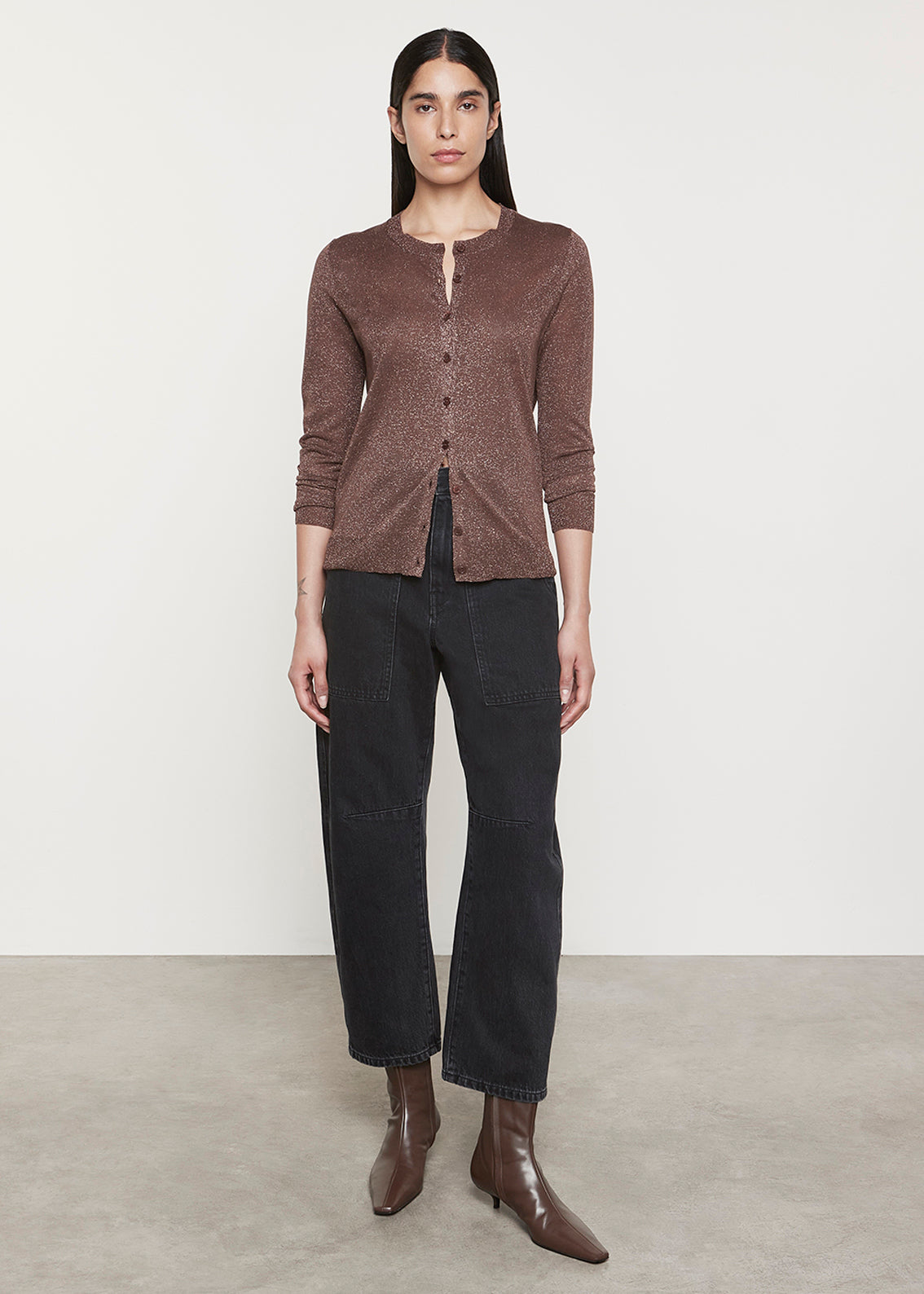 Lamé Knitted Cardigan | Brown