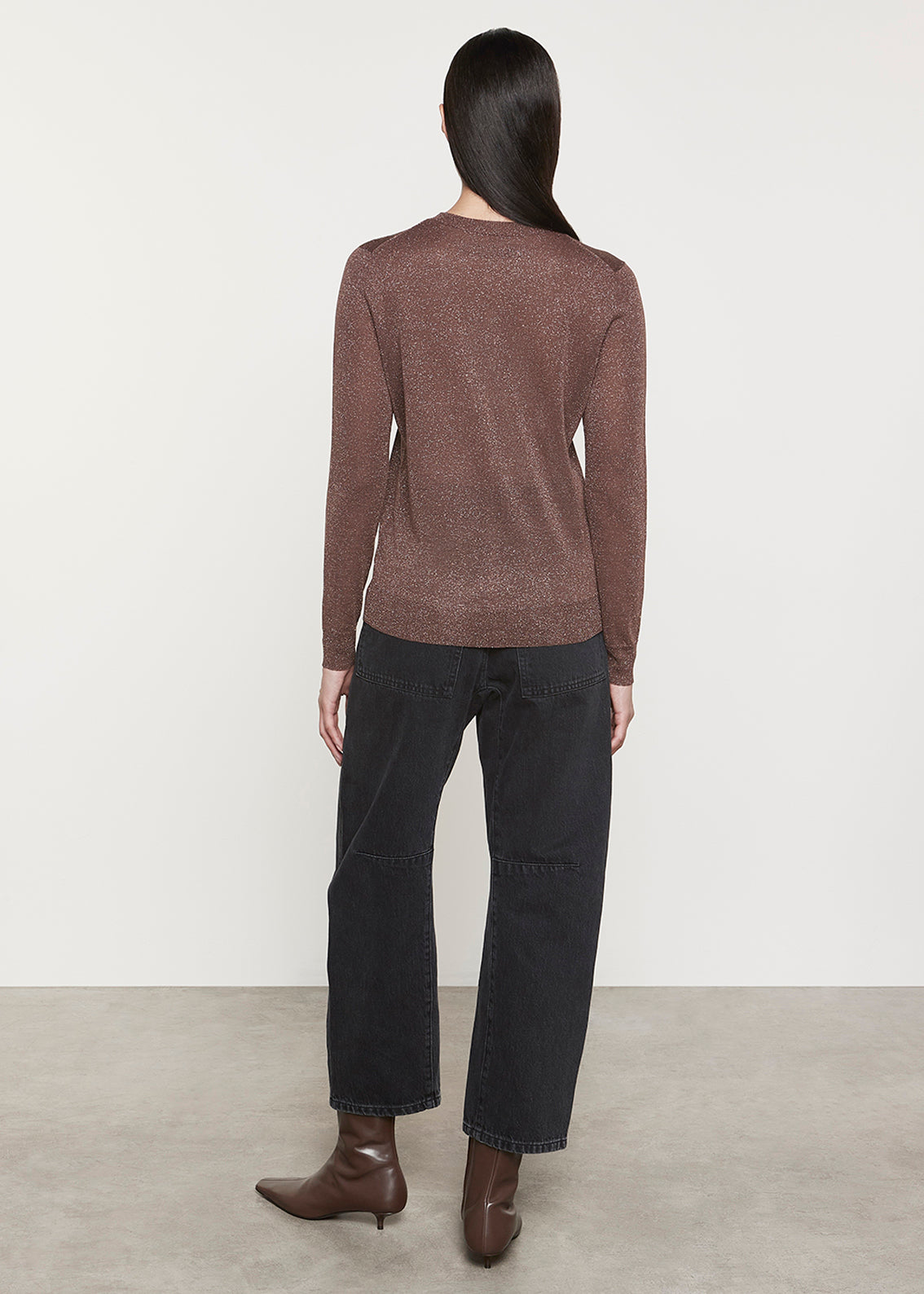 Lamé Knitted Cardigan | Brown