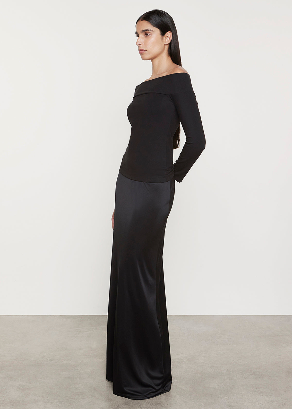 Liquid Jersey Full Length Skirt | Black