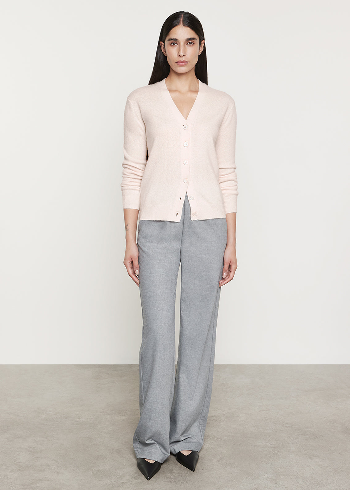 Powder Cashmere Knitted Cardigan | Pale Pink