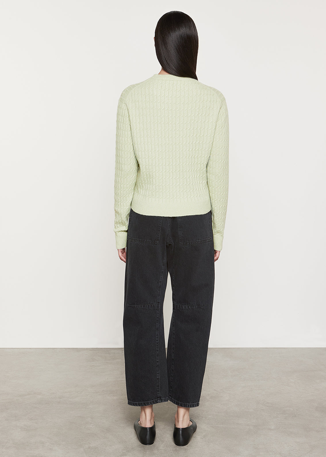 Powder Cashmere Cable Knitted Crew | Sage