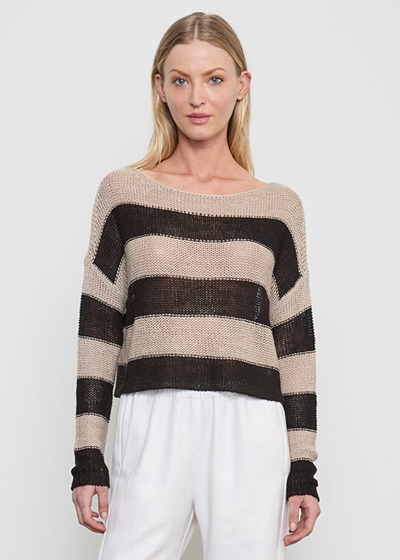Stripe Linen Bateau Sweater | Black/Oatmeal