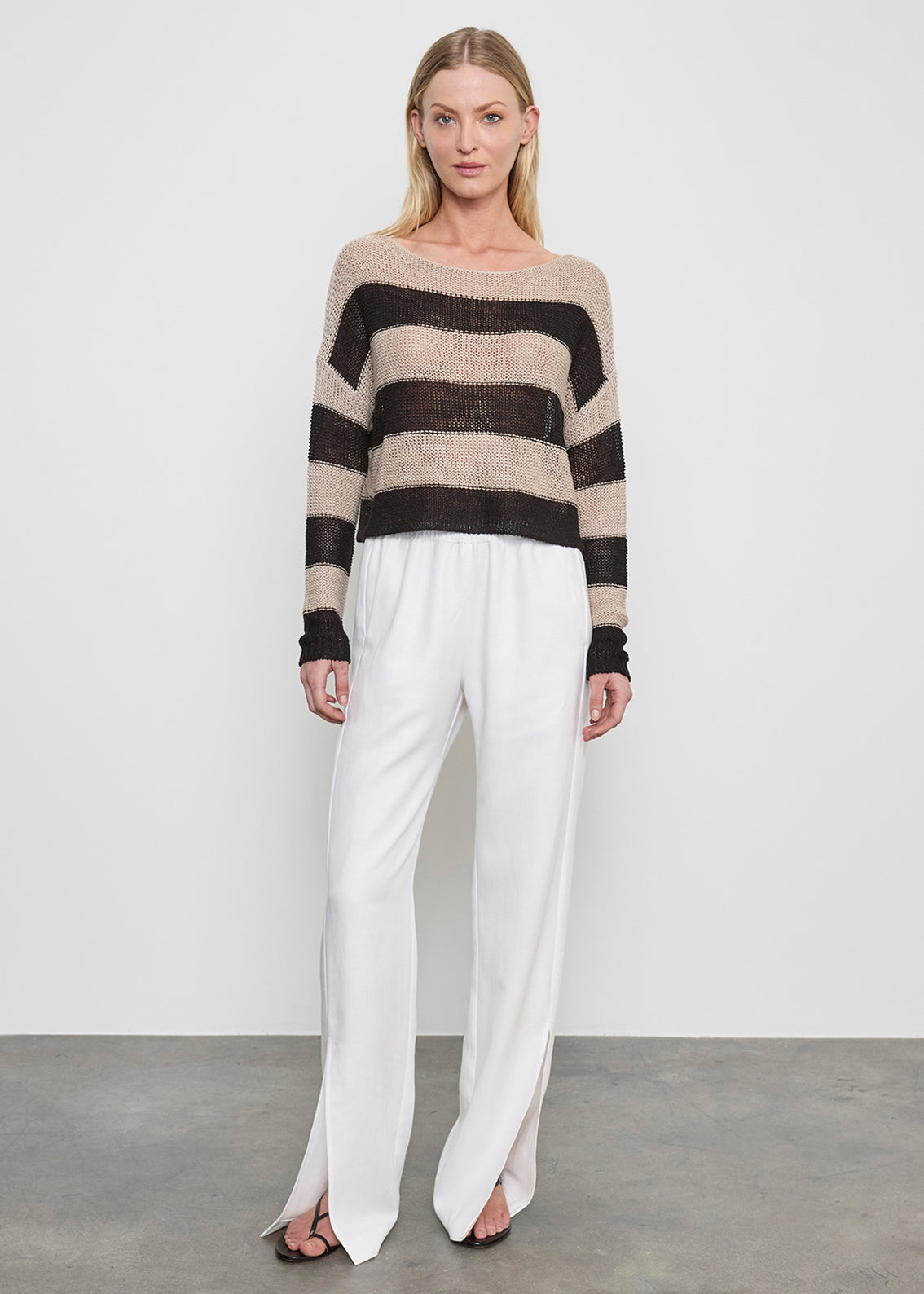 Stripe Linen Bateau Sweater | Black/Oatmeal