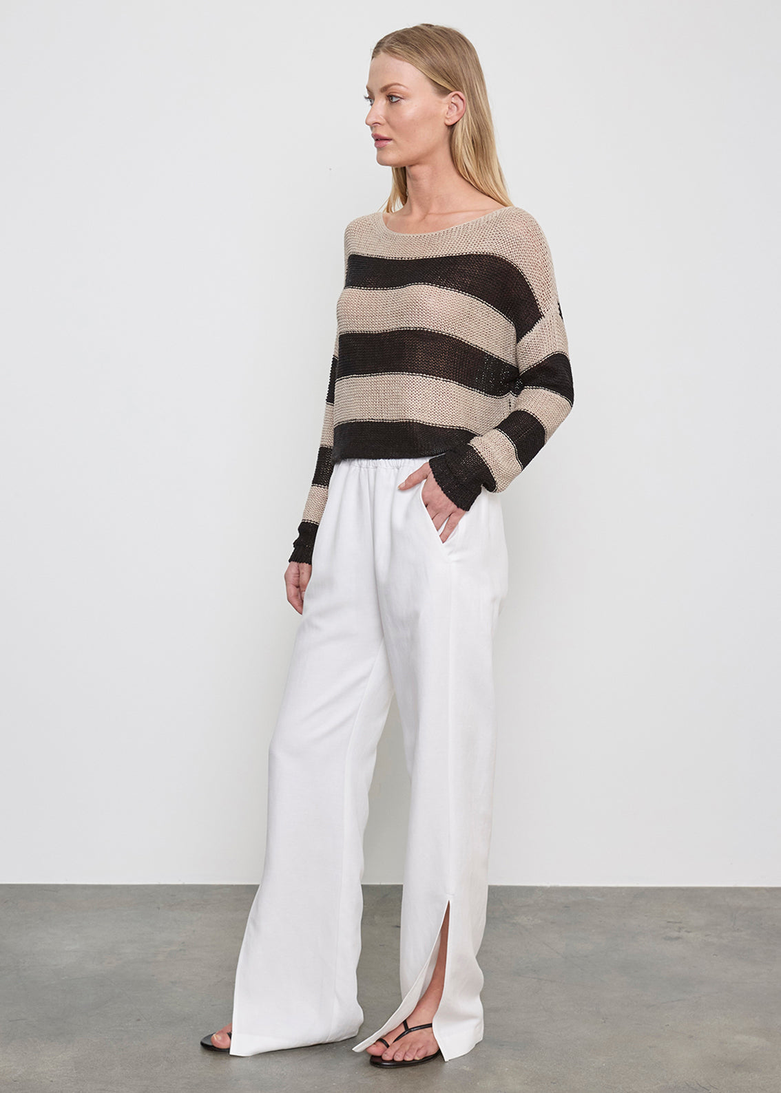 Stripe Linen Bateau Sweater | Black/Oatmeal